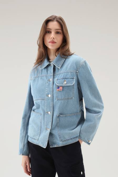 Woolrich Women Jacket in Stoned-washed Pure Cotton Denim Stone Washed Clothing J02631