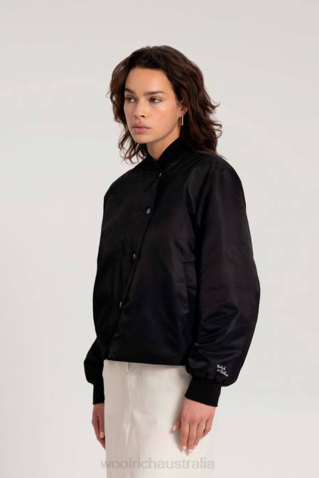 Woolrich Women Padded Swan Bomber Jacket in Satin Nylon-Danielle Cathari Black Clothing J026188