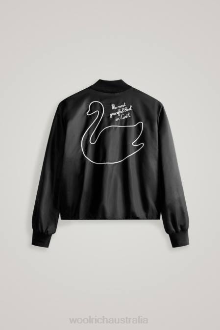 Woolrich Women Padded Swan Bomber Jacket in Satin Nylon-Danielle Cathari Black Clothing J026188