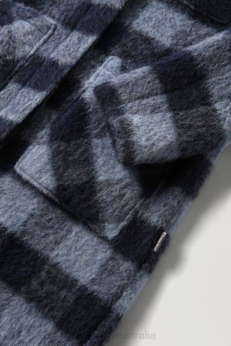 Woolrich Women Brushed Wool Long Overshirt with Fringe Blue Buffalo Clothing J026241