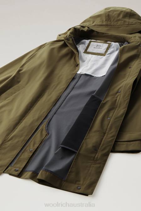 Woolrich Women Fayette Light Trench Coat with Detachable Hood Dark Green Clothing J026203