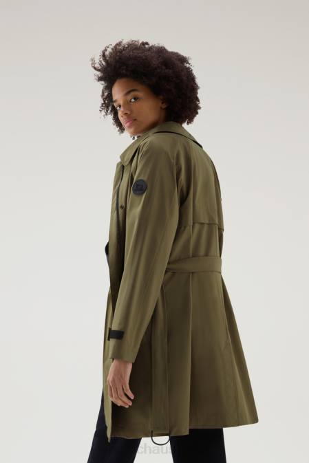 Woolrich Women Fayette Light Trench Coat with Detachable Hood Dark Green Clothing J026203