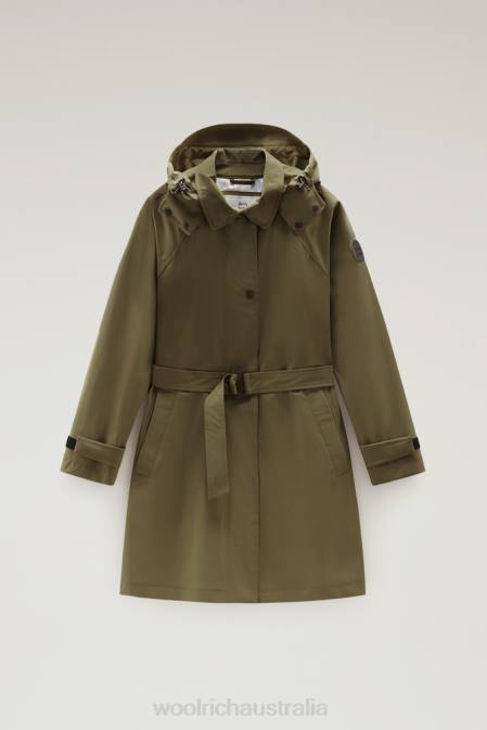 Woolrich Women Fayette Light Trench Coat with Detachable Hood Dark Green Clothing J026203
