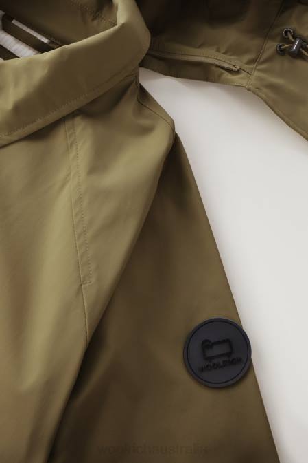 Woolrich Women Fayette Light Trench Coat with Detachable Hood Dark Green Clothing J026203