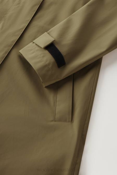 Woolrich Women Fayette Light Trench Coat with Detachable Hood Dark Green Clothing J026203