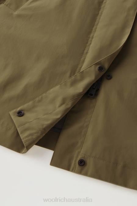 Woolrich Women Fayette Light Trench Coat with Detachable Hood Dark Green Clothing J026203