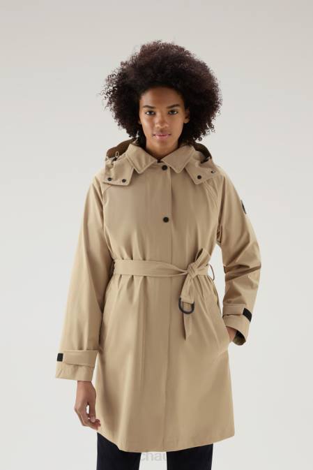 Woolrich Women Fayette Light Trench Coat with Detachable Hood Feather Beige Clothing J026116