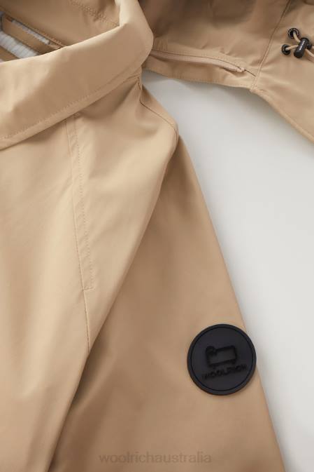 Woolrich Women Fayette Light Trench Coat with Detachable Hood Feather Beige Clothing J026116