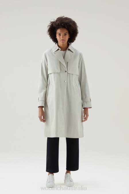 Woolrich Women Havice Trench Coat in Pure Cotton Lunar Rock Clothing J02660