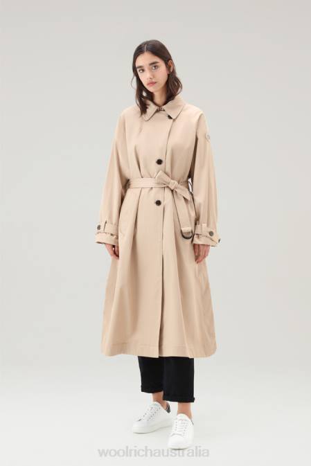 Woolrich Women Lakeside Cotton Trench Coat Feather Beige Clothing J02625