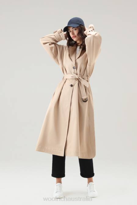 Woolrich Women Lakeside Cotton Trench Coat Feather Beige Clothing J02625