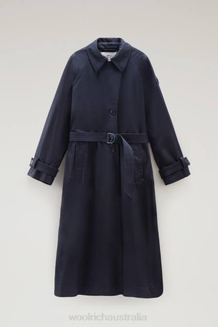 Woolrich Women Lakeside Cotton Trench Coat Melton Blue Clothing J026115