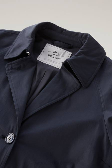 Woolrich Women Lakeside Cotton Trench Coat Melton Blue Clothing J026115