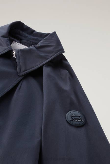 Woolrich Women Lakeside Cotton Trench Coat Melton Blue Clothing J026115