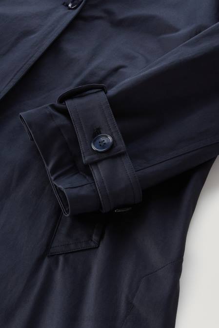 Woolrich Women Lakeside Cotton Trench Coat Melton Blue Clothing J026115