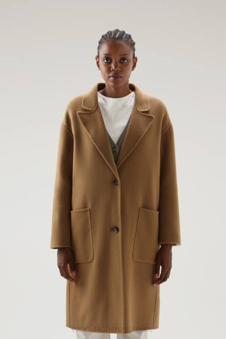 Woolrich Women Manteco Virgin Double Wool Coat Dark Camel Clothing J026307