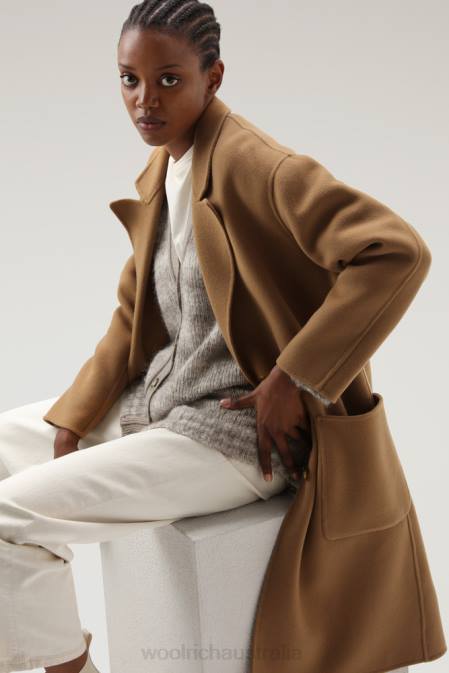 Woolrich Women Manteco Virgin Double Wool Coat Dark Camel Clothing J026307