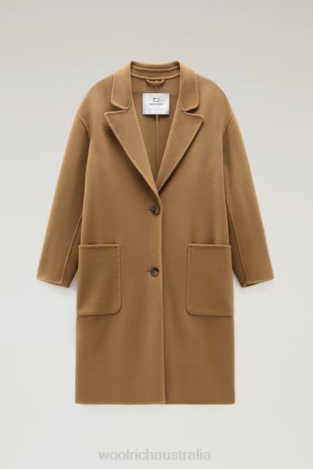 Woolrich Women Manteco Virgin Double Wool Coat Dark Camel Clothing J026307