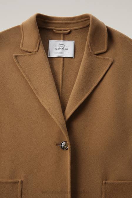 Woolrich Women Manteco Virgin Double Wool Coat Dark Camel Clothing J026307