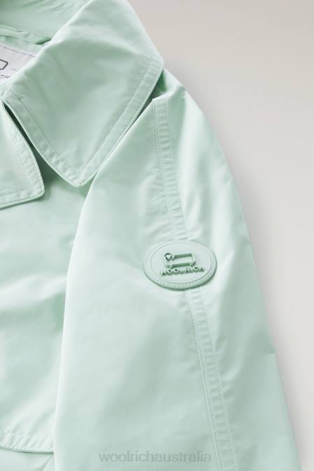Woolrich Women Summer Trench in Urban Touch Fabric with Belted Waist Harbor Green Clothing J02662