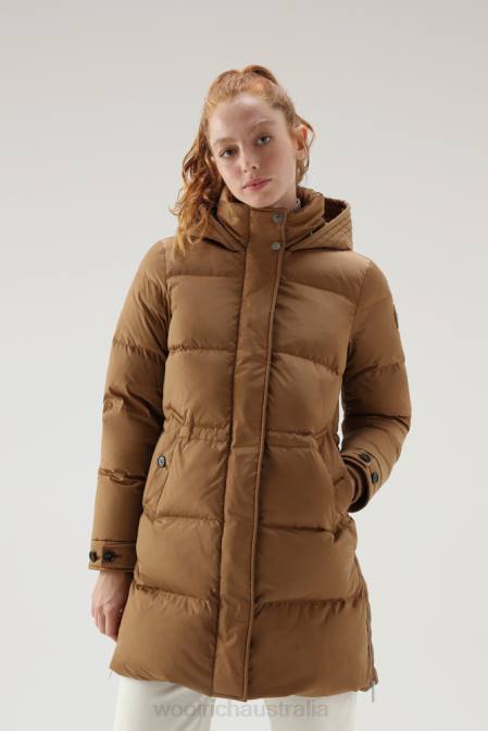 Woolrich Women Alsea Hooded Down Jacket Dark Camel Clothing J026292