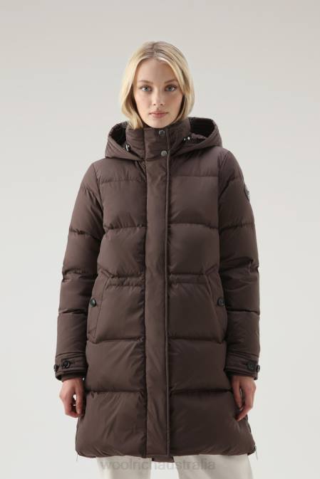 Woolrich Women Alsea Hooded Down Jacket Soil Brown Clothing J026313