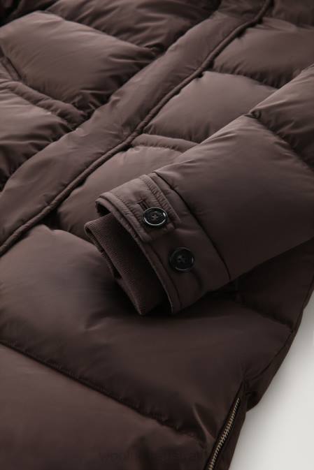 Woolrich Women Alsea Hooded Down Jacket Soil Brown Clothing J026313