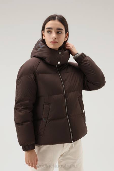 Woolrich Women Alsea Short Down Jacket with Detachable Hood Soil Brown Clothing J026311