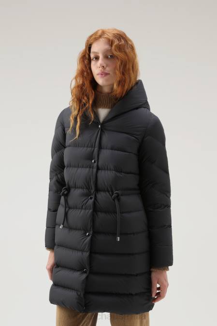 Woolrich Women Ellis Long Microfiber Down Jacket Black Clothing J026304