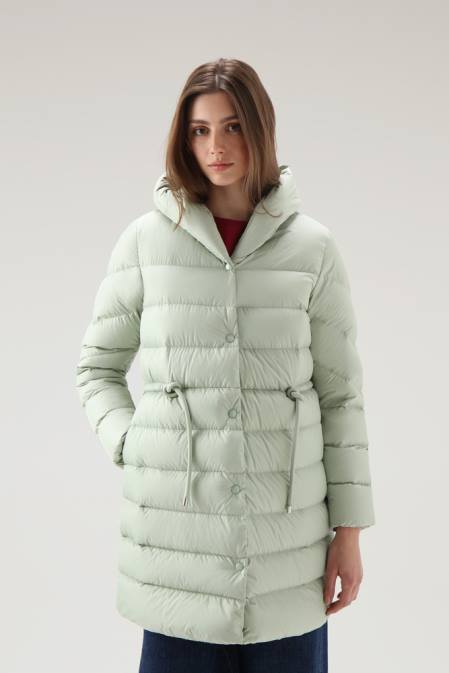 Woolrich Women Ellis Long Microfiber Down Jacket Desert Sage Clothing J026303
