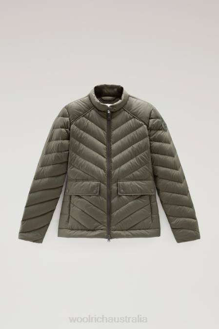 Woolrich Women Padded Short Jacket with Chevron Quilting Dark Green Clothing J0261