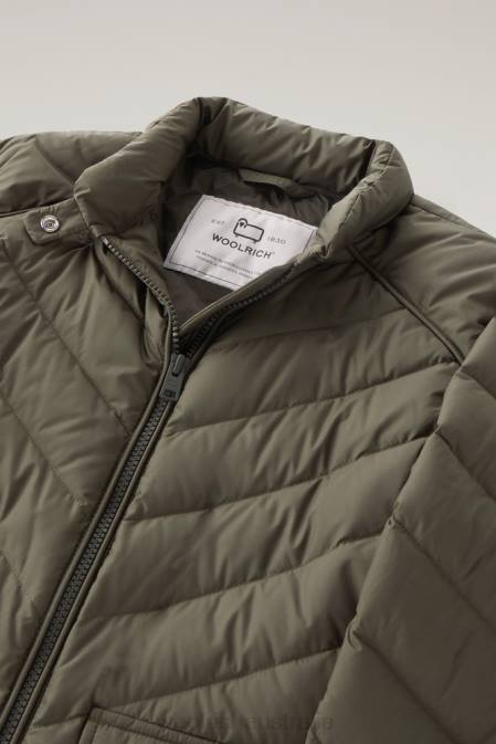 Woolrich Women Padded Short Jacket with Chevron Quilting Dark Green Clothing J0261