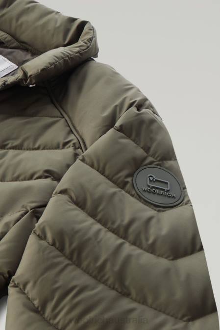 Woolrich Women Padded Short Jacket with Chevron Quilting Dark Green Clothing J0261