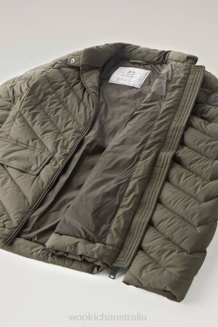 Woolrich Women Padded Short Jacket with Chevron Quilting Dark Green Clothing J0261