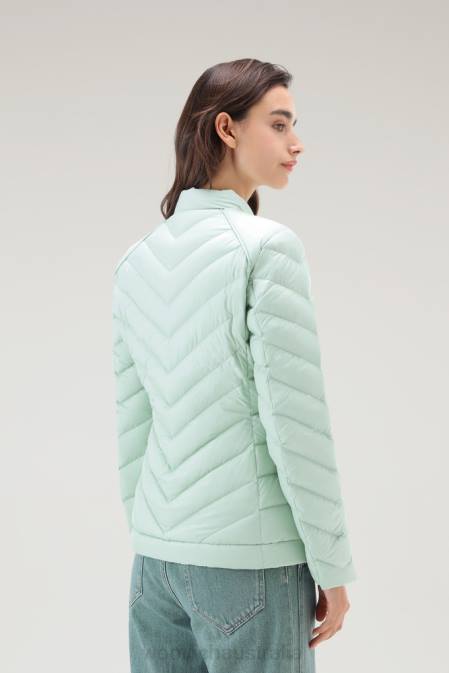 Woolrich Women Padded Short Jacket with Chevron Quilting Harbor Green Clothing J02670