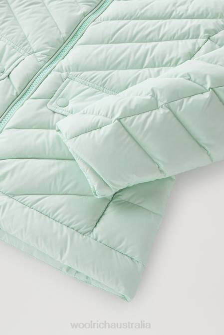 Woolrich Women Padded Short Jacket with Chevron Quilting Harbor Green Clothing J02670