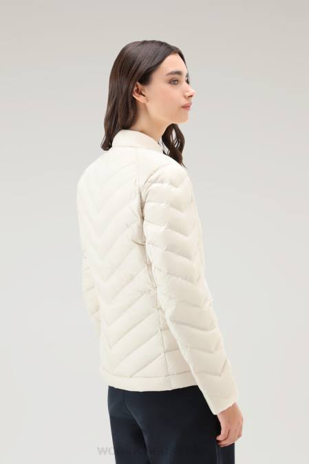 Woolrich Women Padded Short Jacket with Chevron Quilting Milky Cream Clothing J02635