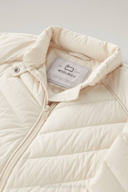 Woolrich Women Padded Short Jacket with Chevron Quilting Milky Cream Clothing J02635