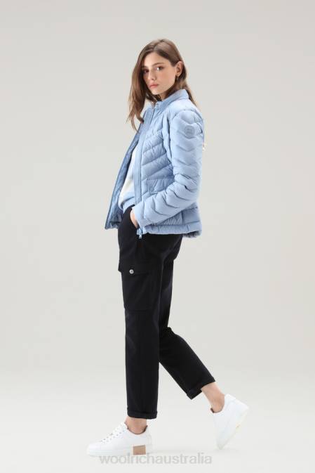 Woolrich Women Padded Short Jacket with Chevron Quilting Pale Indigo Clothing J02634