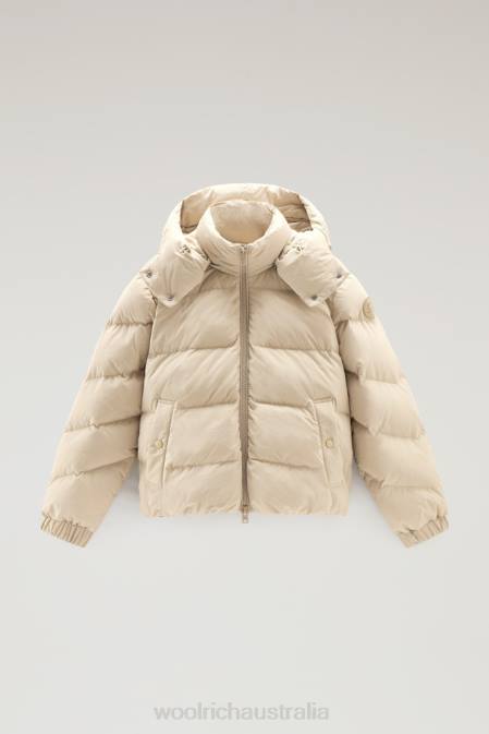Woolrich Women Quilted Down Jacket in Eco Taslan Nylon with Detachable Hood Beach Sand Clothing J026139