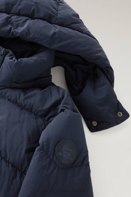 Woolrich Women Quilted Down Jacket in Eco Taslan Nylon with Detachable Hood Melton Blue Clothing J02681
