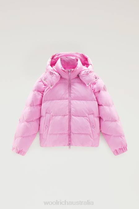Woolrich Women Quilted Down Jacket in Eco Taslan Nylon with Detachable Hood Smoky Rose Clothing J026112