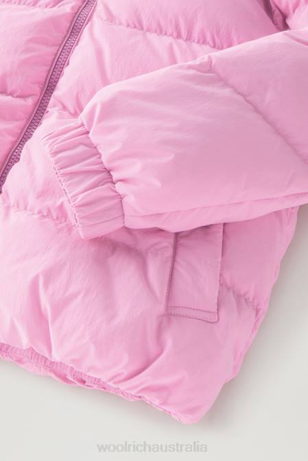 Woolrich Women Quilted Down Jacket in Eco Taslan Nylon with Detachable Hood Smoky Rose Clothing J026112
