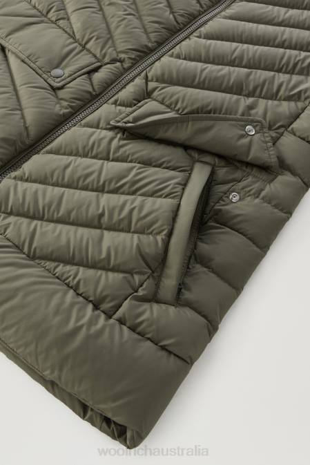 Woolrich Women Quilted Hybrid Jacket with Detachable Hood Dark Green Clothing J026130