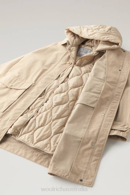 Woolrich Women 3-in-1 Sideline Parka in Soft Byrd Cotton with Detachable Padded Vest Beach Sand Clothing J026102