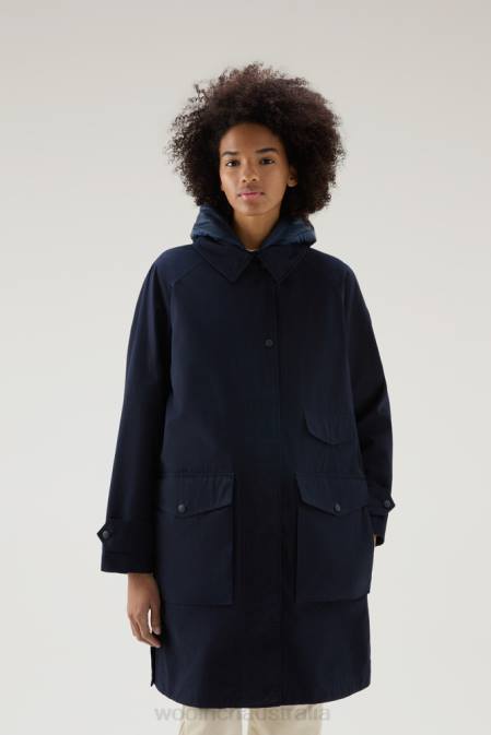 Woolrich Women 3-in-1 Sideline Parka in Soft Byrd Cotton with Detachable Padded Vest Melton Blue Clothing J026104