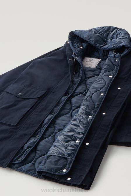 Woolrich Women 3-in-1 Sideline Parka in Soft Byrd Cotton with Detachable Padded Vest Melton Blue Clothing J026104