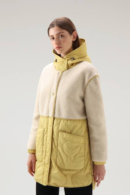 Woolrich Women Alba Parka in Crinkle Nylon and Sherpa Harvest Yellow Clothing J026318