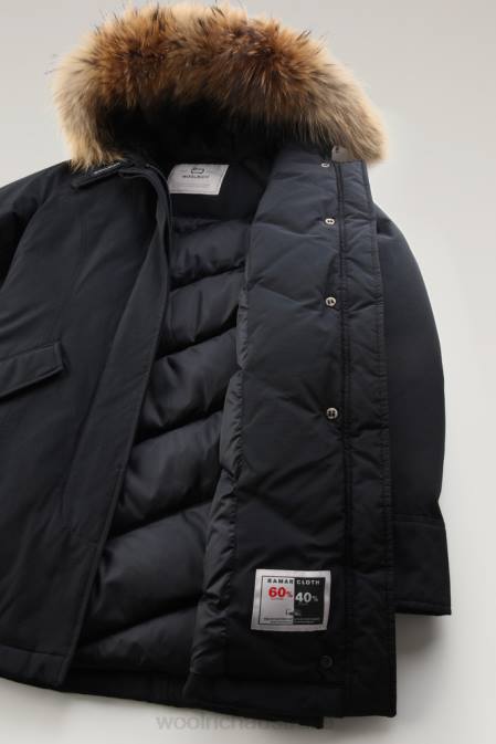 Woolrich Women Arctic Parka in Ramar Cloth with Detachable Fur Trim Dark Navy Clothing J026365