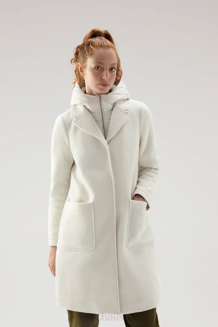 Woolrich Women Kuna Parka in Wool and Cashmere Blend Milky Cream Clothing J026210